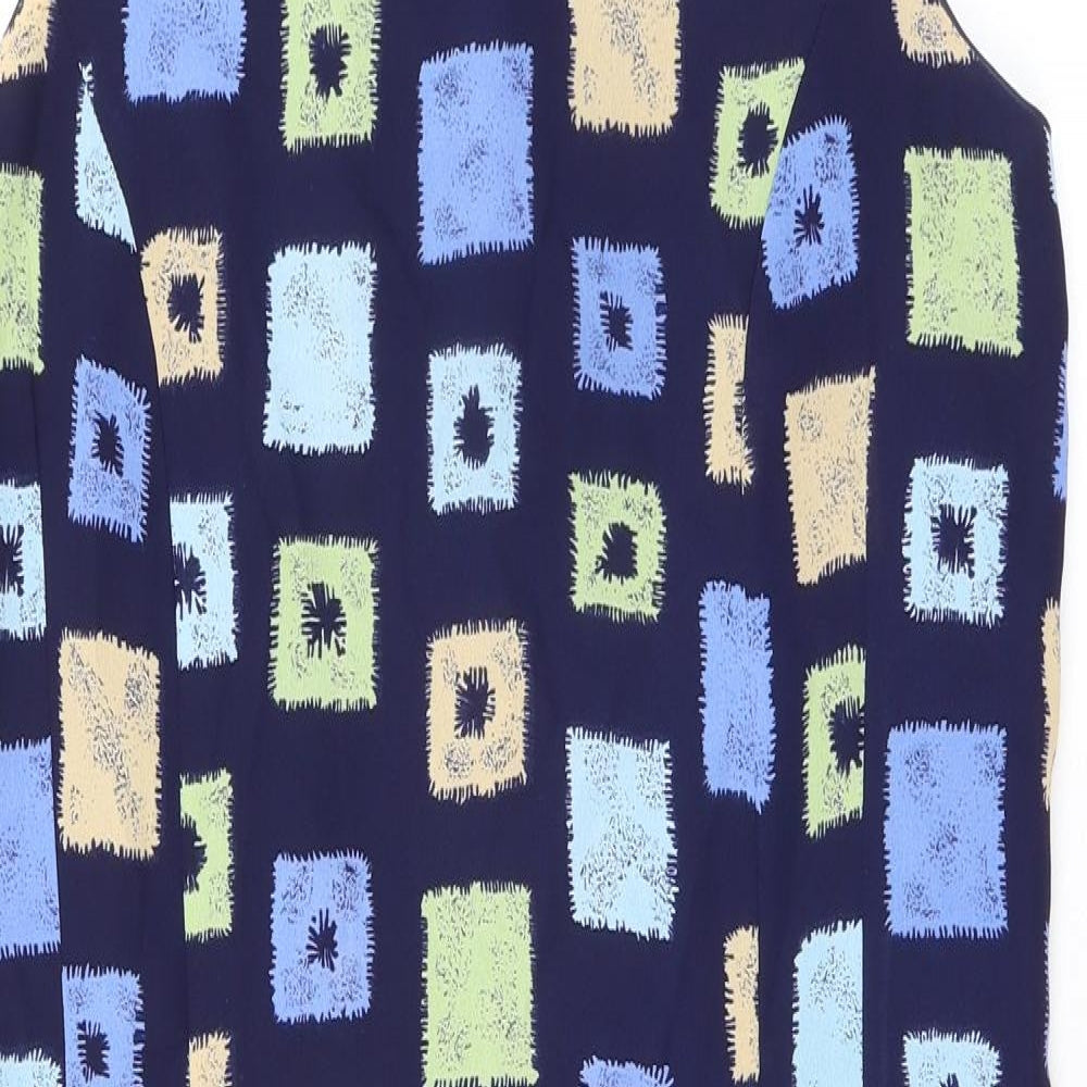 Jon Stevens Womens Blue Geometric Polyester Bodycon Size 16 Round Neck Zip