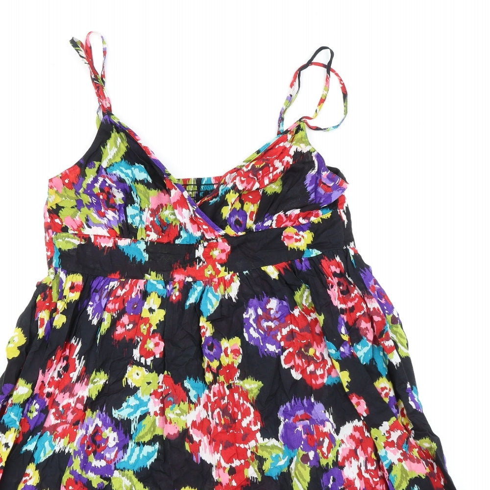Marks and Spencer Womens Multicoloured Floral 100% Cotton A-Line Size 14 V-Neck Pullover