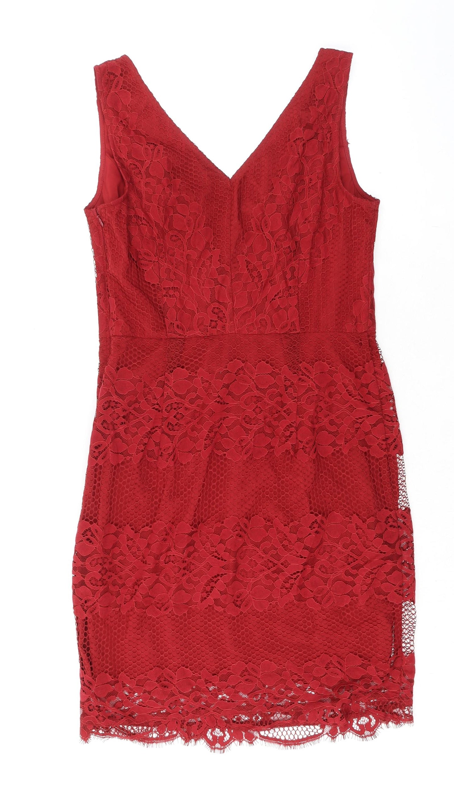 NEXT Womens Red Nylon A-Line Size 10 V-Neck Zip