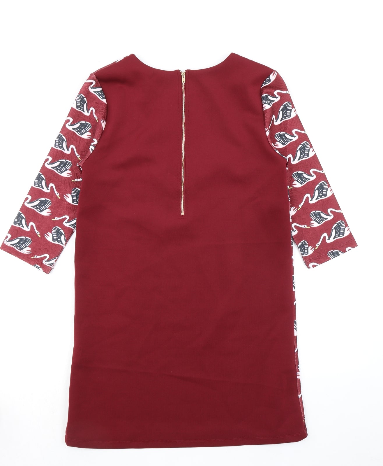 Jaune Rouge Womens Red Geometric Polyester A-Line Size M Round Neck Zip - Swan Pattern