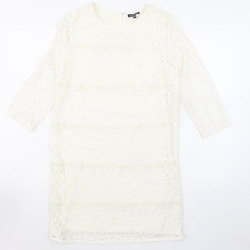 Warehouse Womens Ivory Polyamide A-Line Size 10 Round Neck Hook & Eye