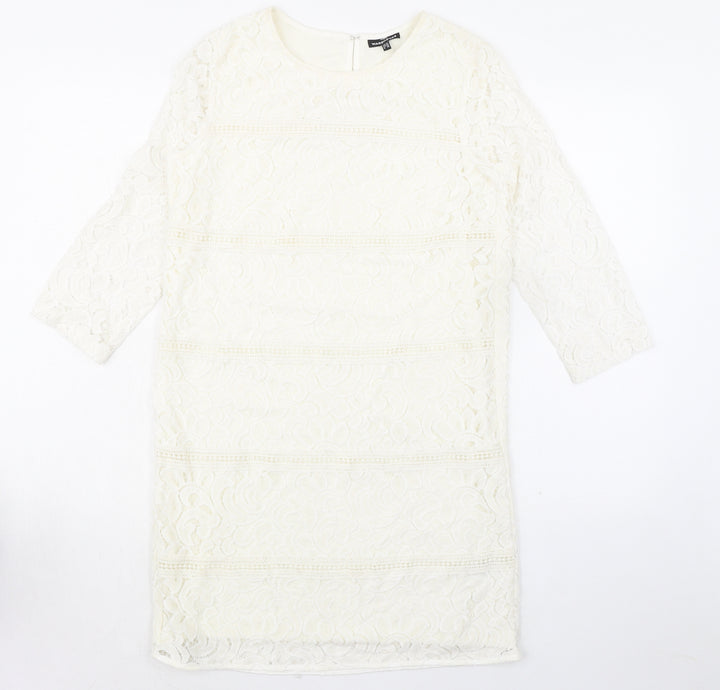 Warehouse Womens Ivory Polyamide A-Line Size 10 Round Neck Hook & Eye