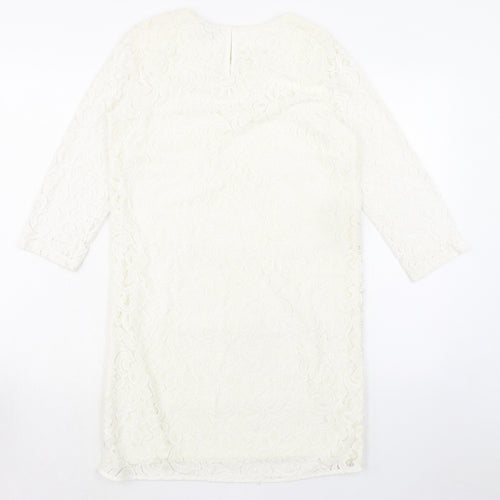 Warehouse Womens Ivory Polyamide A-Line Size 10 Round Neck Hook & Eye