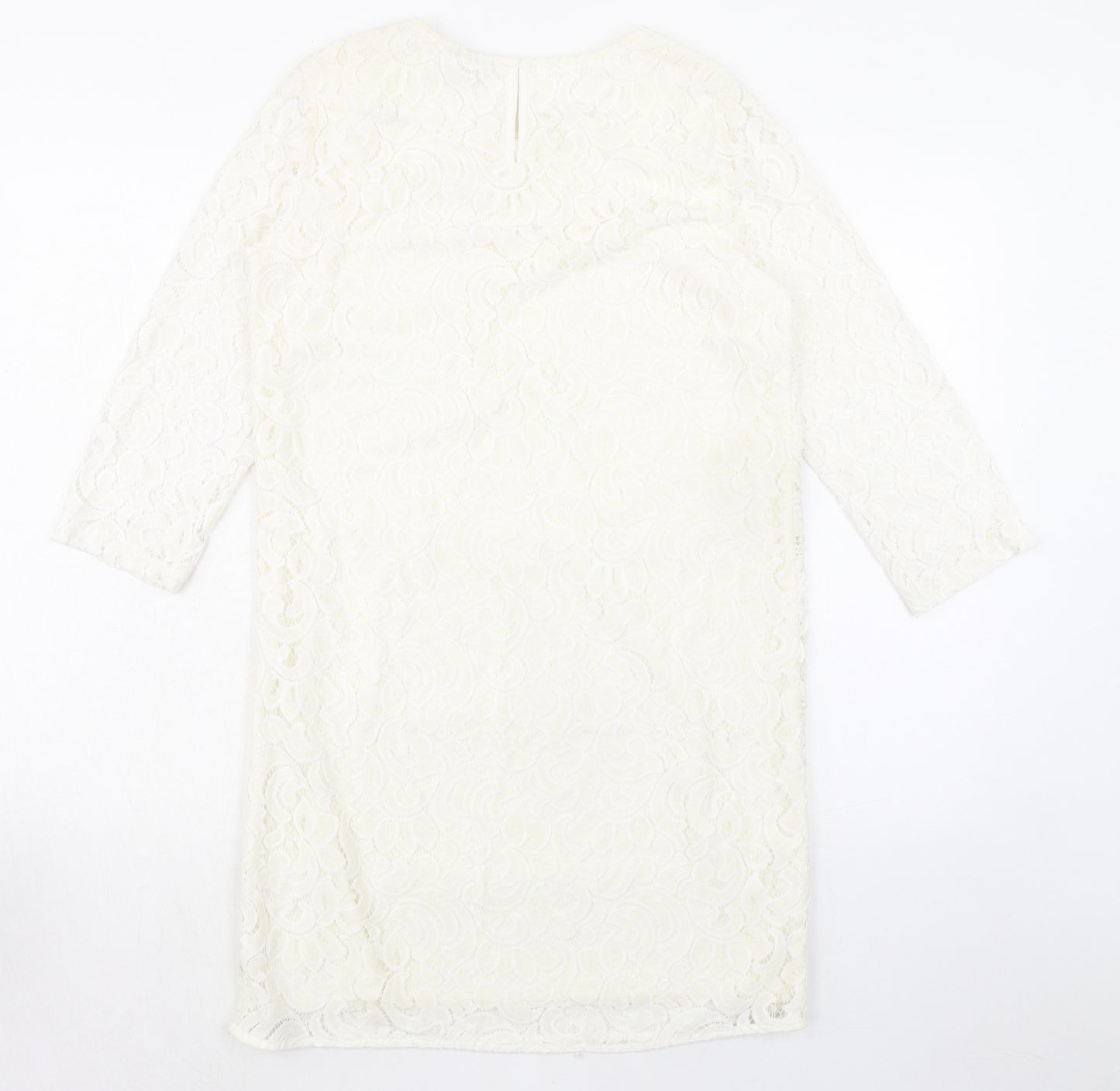 Warehouse Womens Ivory Polyamide A-Line Size 10 Round Neck Hook & Eye