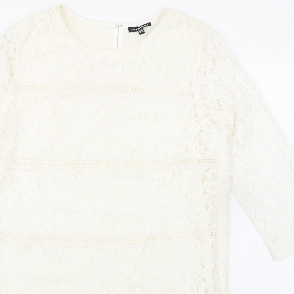 Warehouse Womens Ivory Polyamide A-Line Size 10 Round Neck Hook & Eye