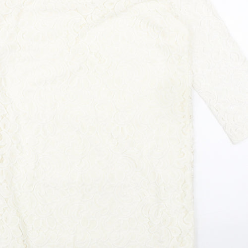 Warehouse Womens Ivory Polyamide A-Line Size 10 Round Neck Hook & Eye