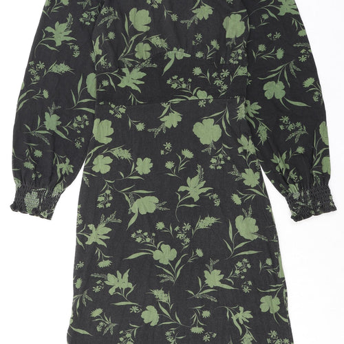 Dorothy Perkins Womens Black Floral Viscose A-Line Size 10 Round Neck Pullover