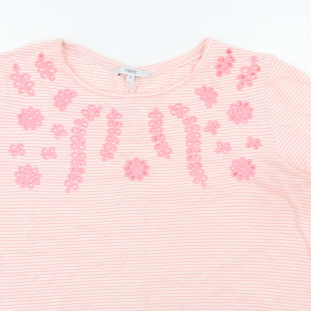 NEXT Womens Pink Striped Chlorofibre Basic T-Shirt Size 16 Round Neck
