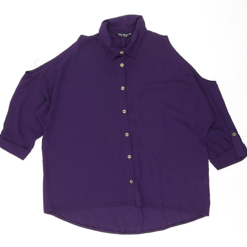 Select Womens Purple Polyester Basic Button-Up Size 12 Collared - Cold Shoulder