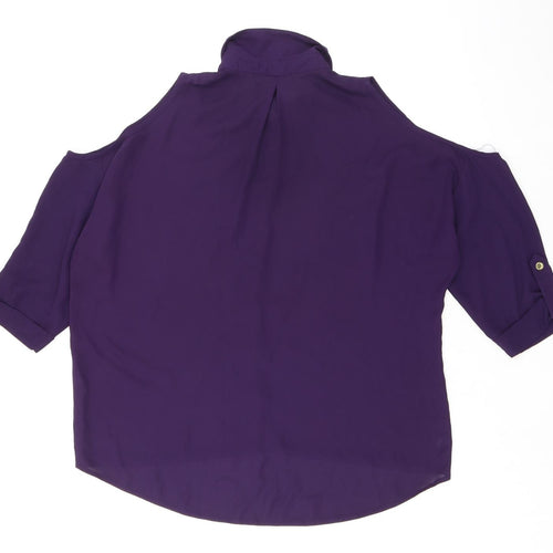 Select Womens Purple Polyester Basic Button-Up Size 12 Collared - Cold Shoulder