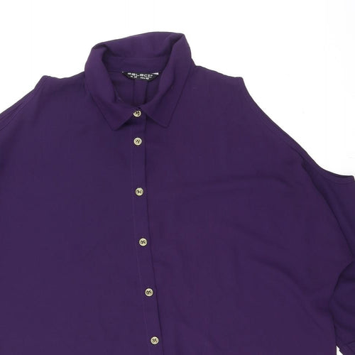 Select Womens Purple Polyester Basic Button-Up Size 12 Collared - Cold Shoulder