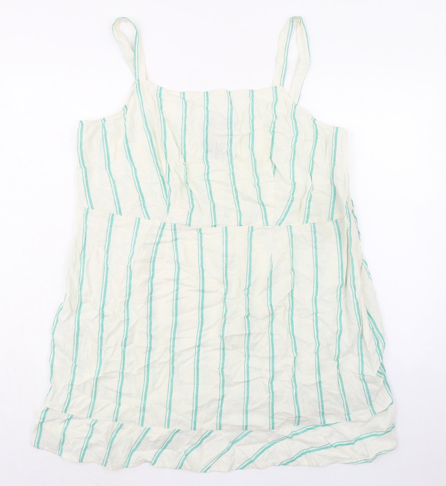 Marks and Spencer Womens Ivory Striped Flax A-Line Size 22 Square Neck Pullover