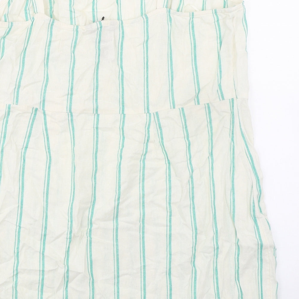 Marks and Spencer Womens Ivory Striped Flax A-Line Size 22 Square Neck Pullover