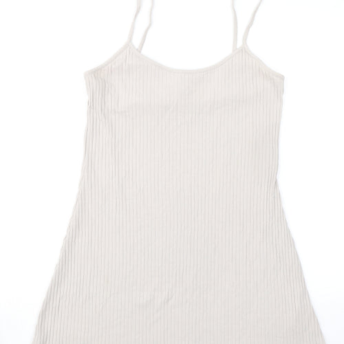 H&M Womens Beige Cotton A-Line Size M Round Neck Pullover - Ribbed