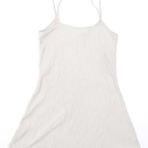 H&M Womens Beige Cotton A-Line Size M Round Neck Pullover - Ribbed