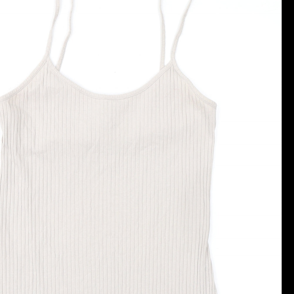 H&M Womens Beige Cotton A-Line Size M Round Neck Pullover - Ribbed