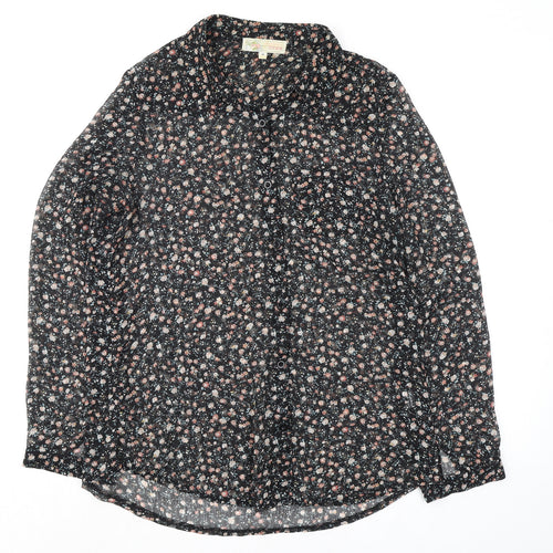 Cameo Rose Womens Black Floral Polyester Basic Button-Up Size 10 Collared