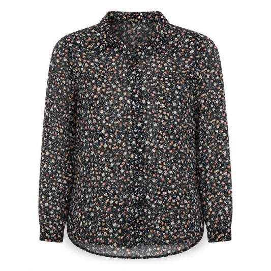 Front view of Cameo Rose women’s black floral polyester basic button-up, size UK 10, collared
