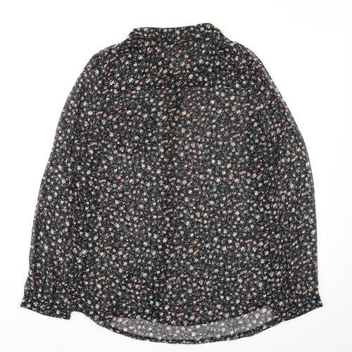 Cameo Rose Womens Black Floral Polyester Basic Button-Up Size 10 Collared