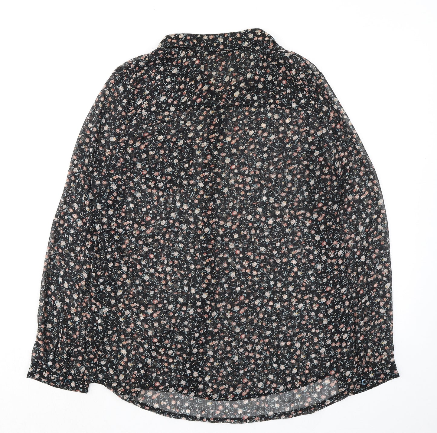 Cameo Rose Womens Black Floral Polyester Basic Button-Up Size 10 Collared