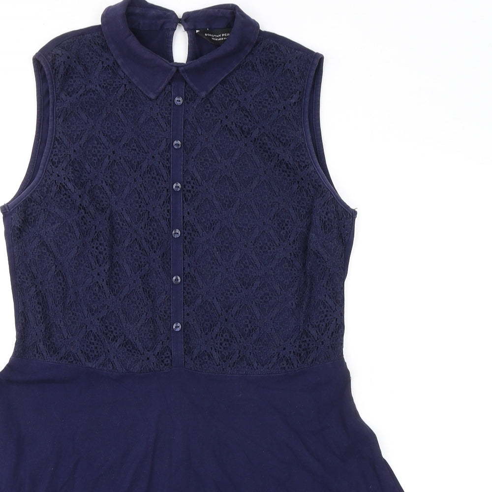 Dorothy Perkins Womens Blue Cotton Skater Dress Size 16 Collared Button - lac