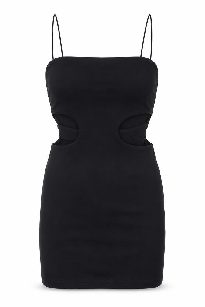 Front view of Zara women’s black polyester bodycon, size M, square neck pullover