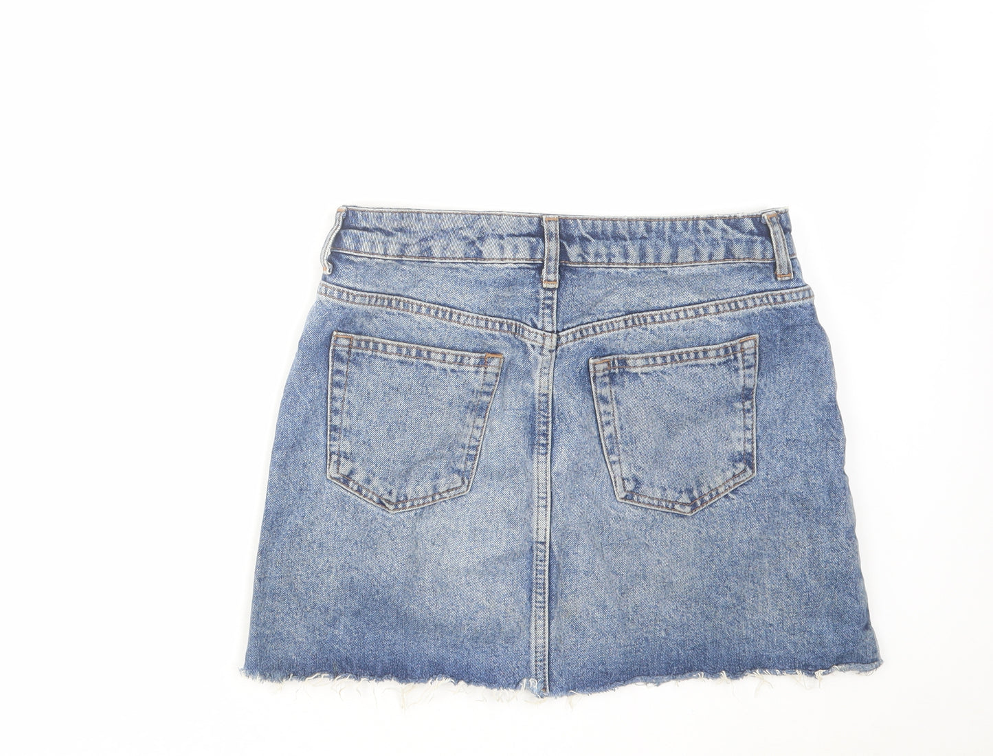 Topshop Womens Blue Cotton Mini Skirt Size 10 Zip