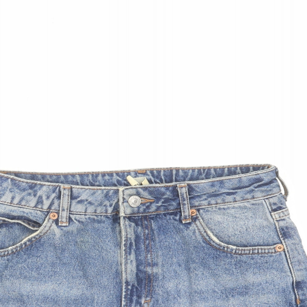 Topshop Womens Blue Cotton Mini Skirt Size 10 Zip