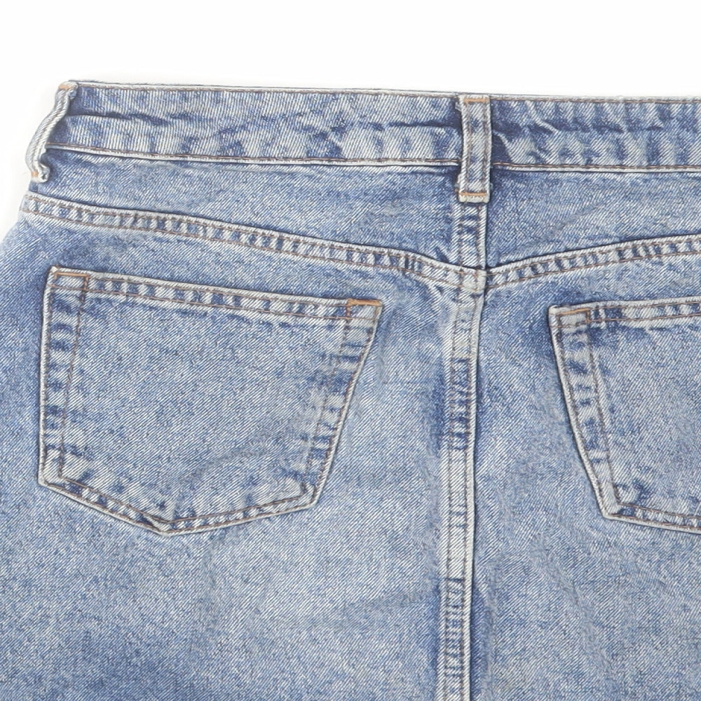 Topshop Womens Blue Cotton Mini Skirt Size 10 Zip