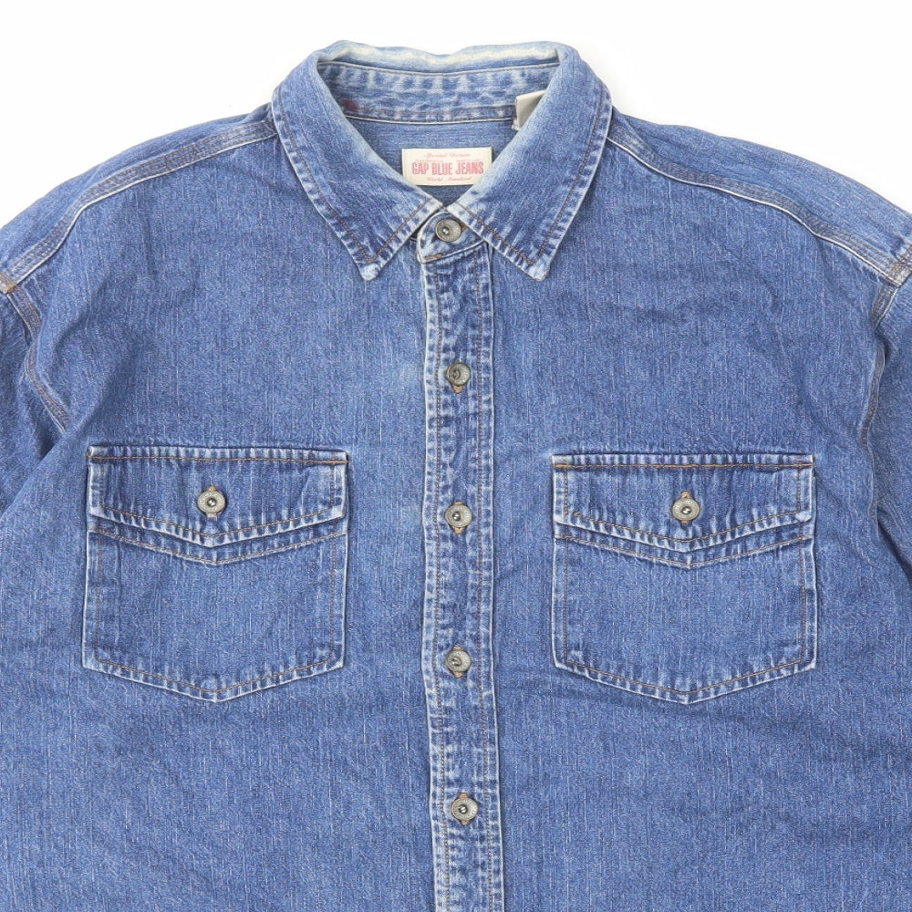 Gap Mens Blue Camel Button-Up Size M Collared Button