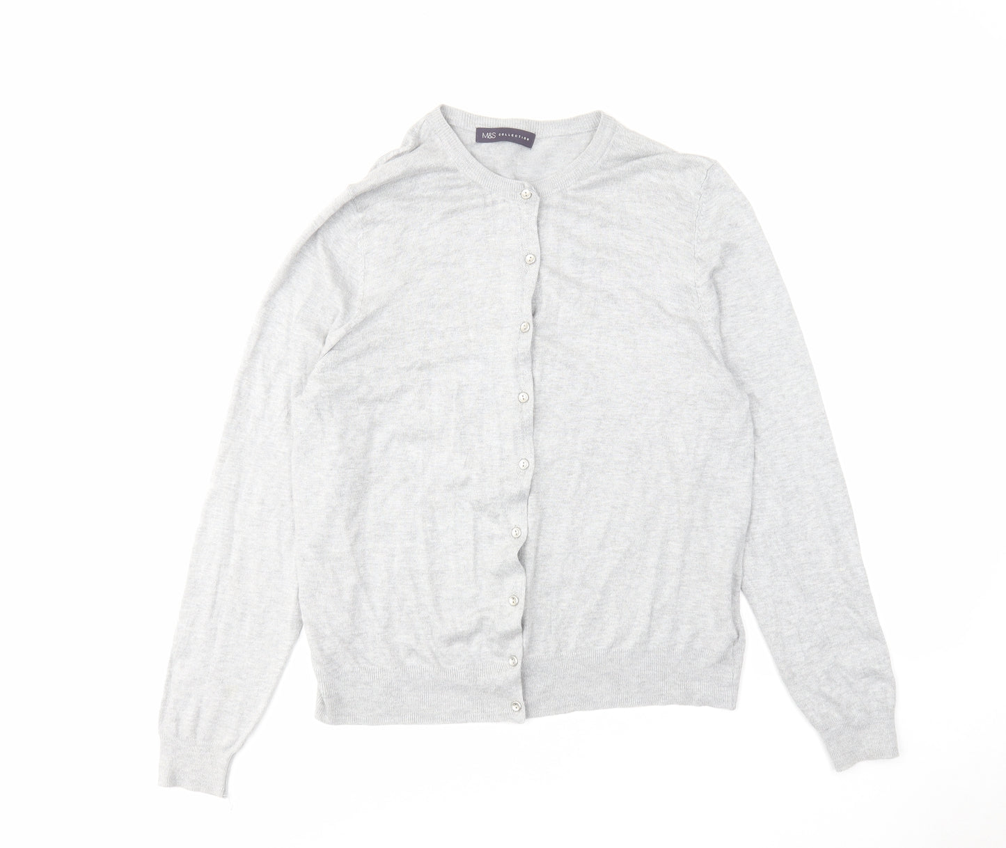 Marks and Spencer Womens Grey Round Neck Viscose Cardigan Jumper Size 18