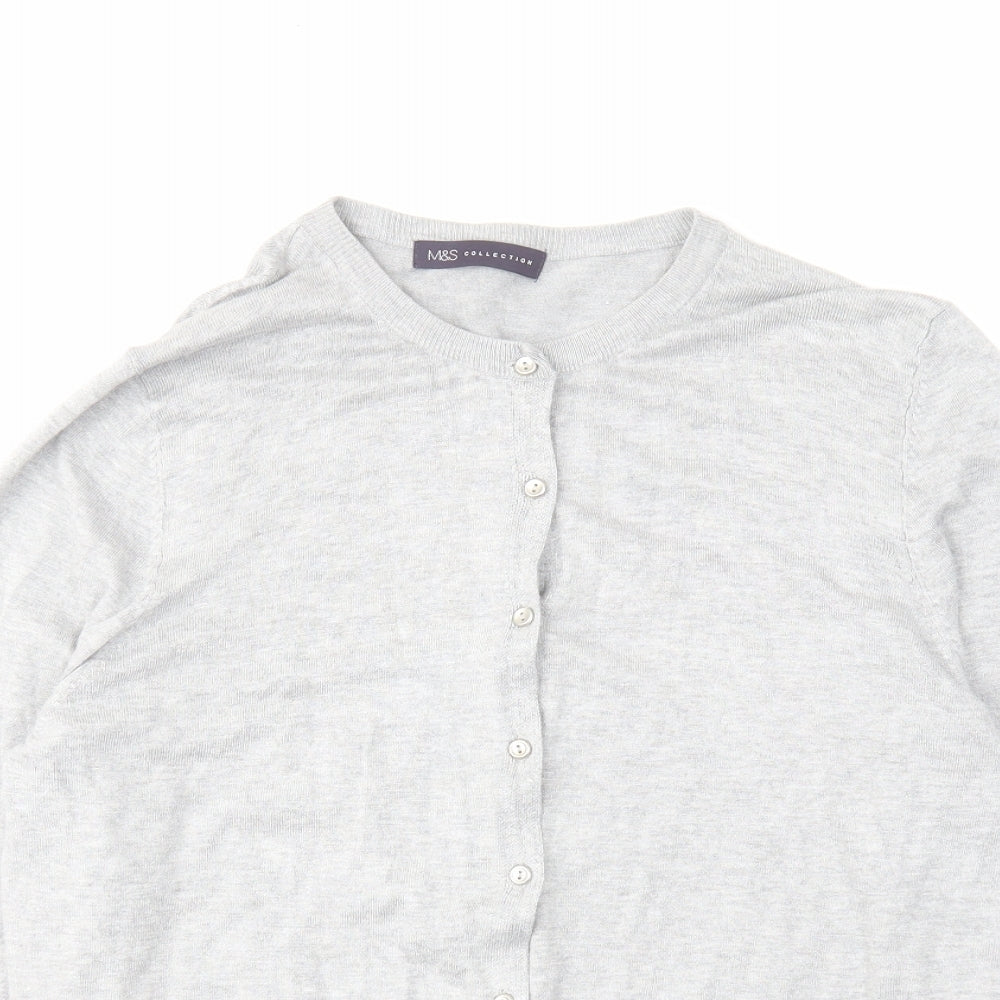 Marks and Spencer Womens Grey Round Neck Viscose Cardigan Jumper Size 18