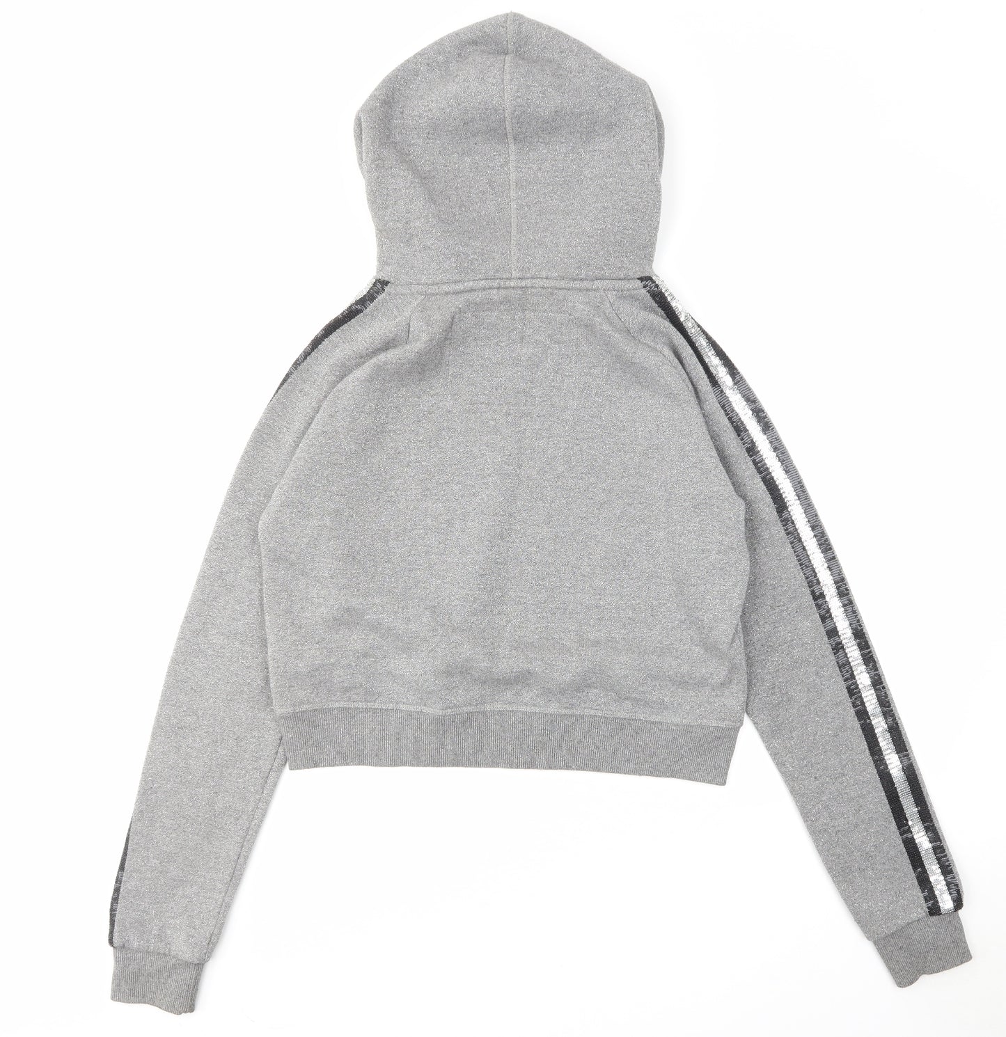 Superdry Womens Grey Cotton Pullover Hoodie Size 10 Pullover - Sequin Stripe