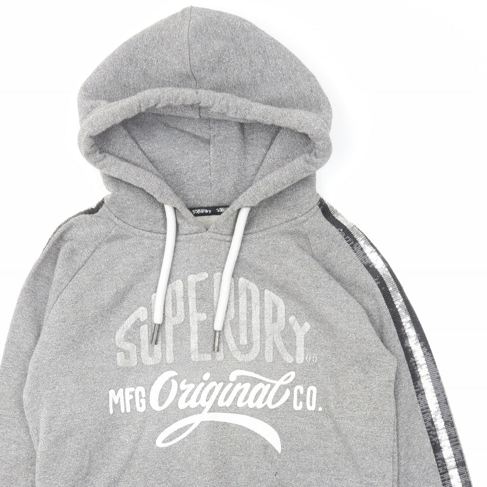 Superdry Womens Grey Cotton Pullover Hoodie Size 10 Pullover - Sequin Stripe