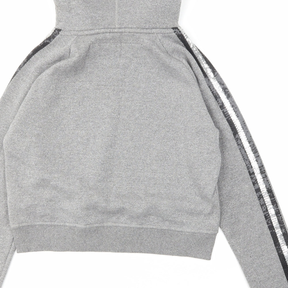 Superdry Womens Grey Cotton Pullover Hoodie Size 10 Pullover - Sequin Stripe