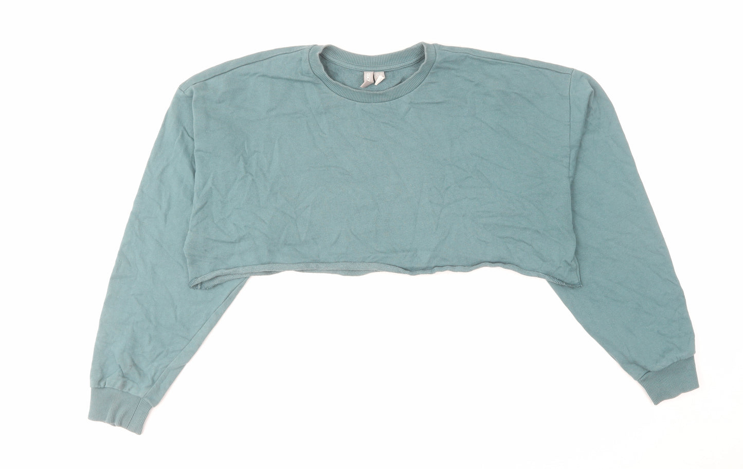 ASOS Womens Green Cotton Pullover Sweatshirt Size 14 Pullover - Cropped Raw Hem