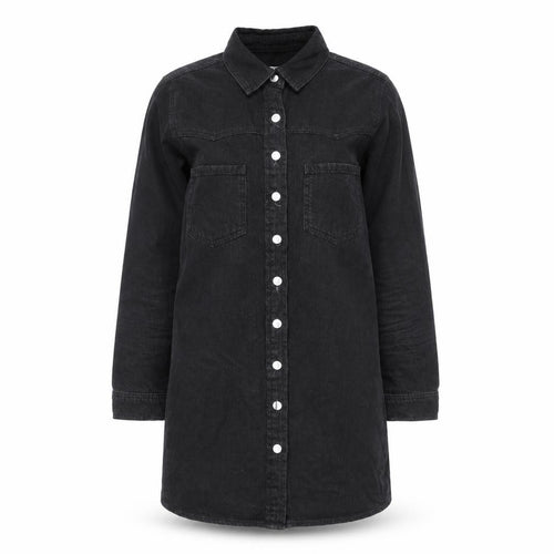 Denim & Co. Womens Black Cotton Shirt Dress Size 10 Collared Button
