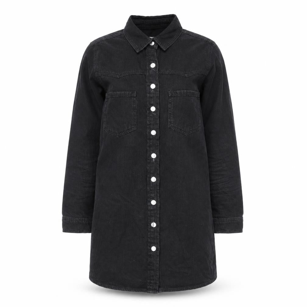 Denim & Co. Womens Black Cotton Shirt Dress Size 10 Collared Button