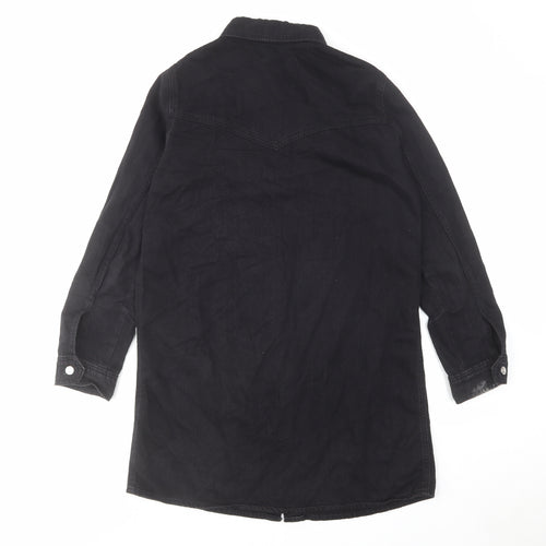 Denim & Co. Womens Black Cotton Shirt Dress Size 10 Collared Button