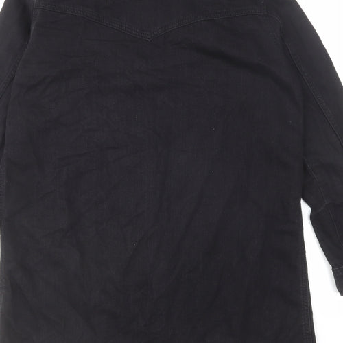 Denim & Co. Womens Black Cotton Shirt Dress Size 10 Collared Button