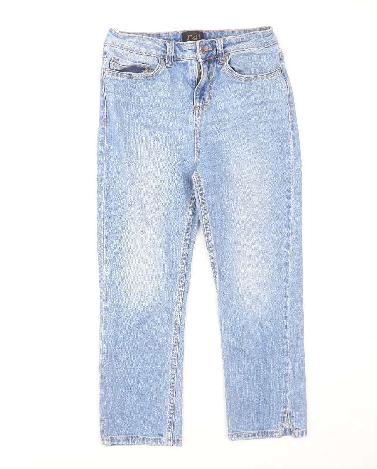 F&F Womens Blue Cotton Tapered Jeans Size 6 L21 in Regular Zip