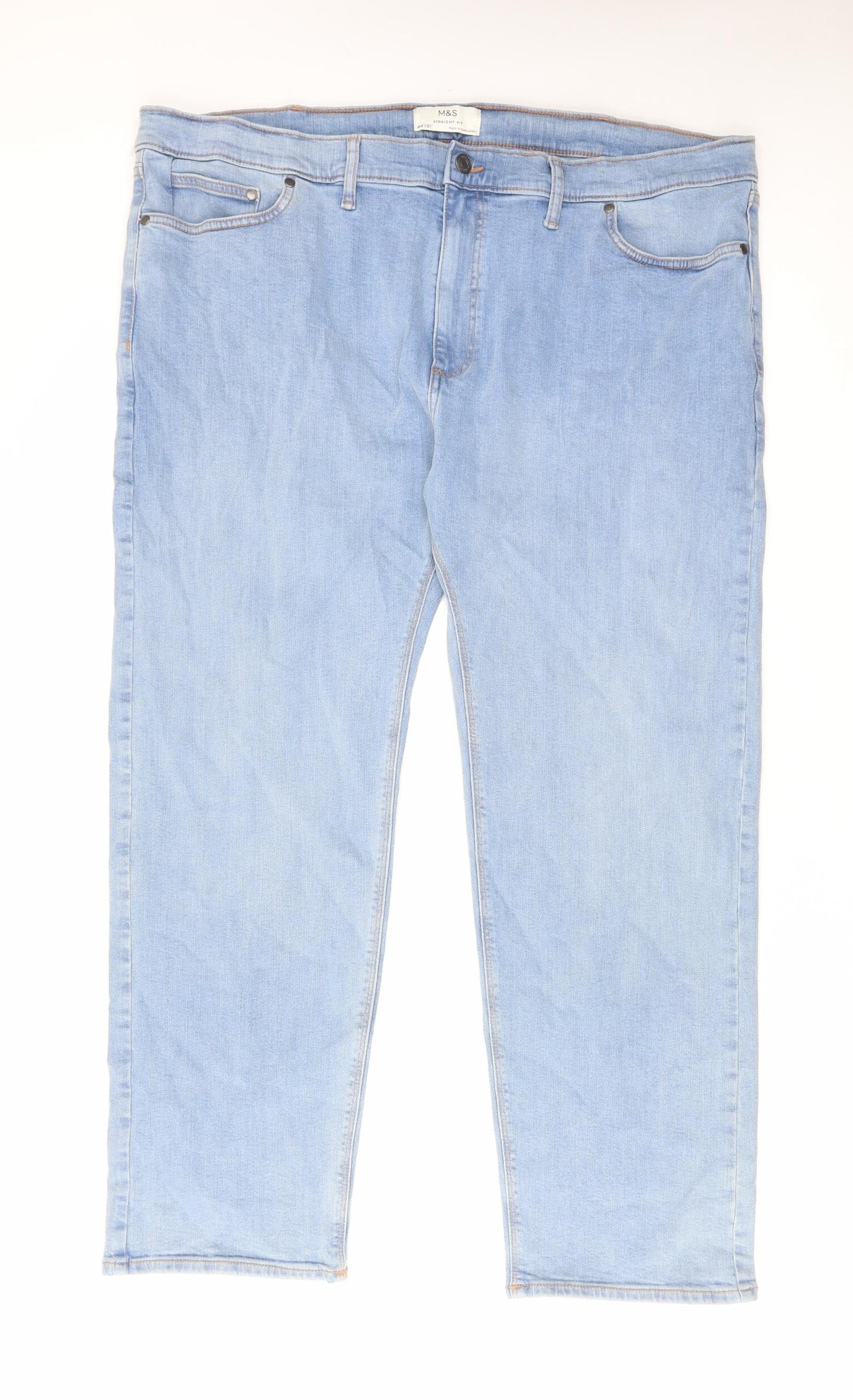 Marks and Spencer Mens Blue Cotton Straight Jeans Size 44 in L31 in Regular Zip