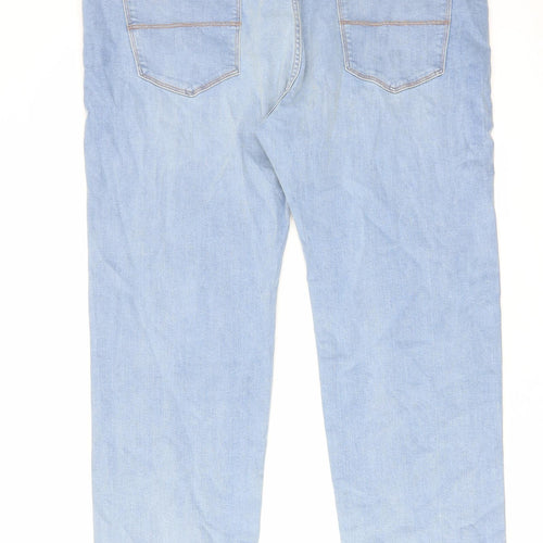 Marks and Spencer Mens Blue Cotton Straight Jeans Size 44 in L31 in Regular Zip