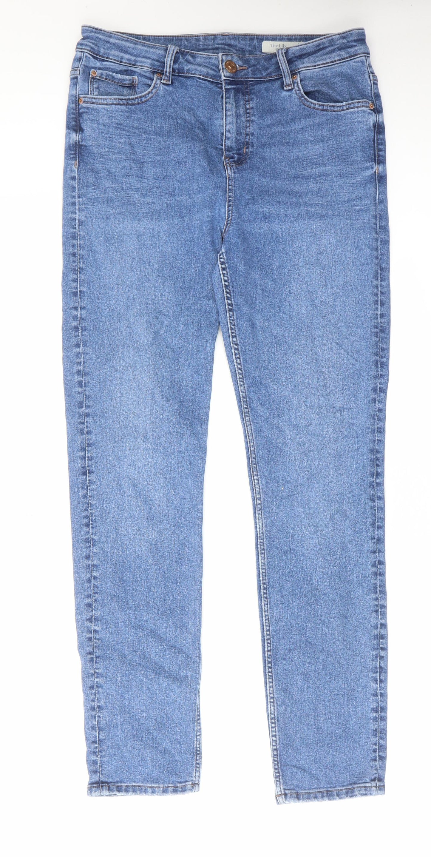 Marks and Spencer Womens Blue Cotton Straight Jeans Size 14 L31 in Regular Zip