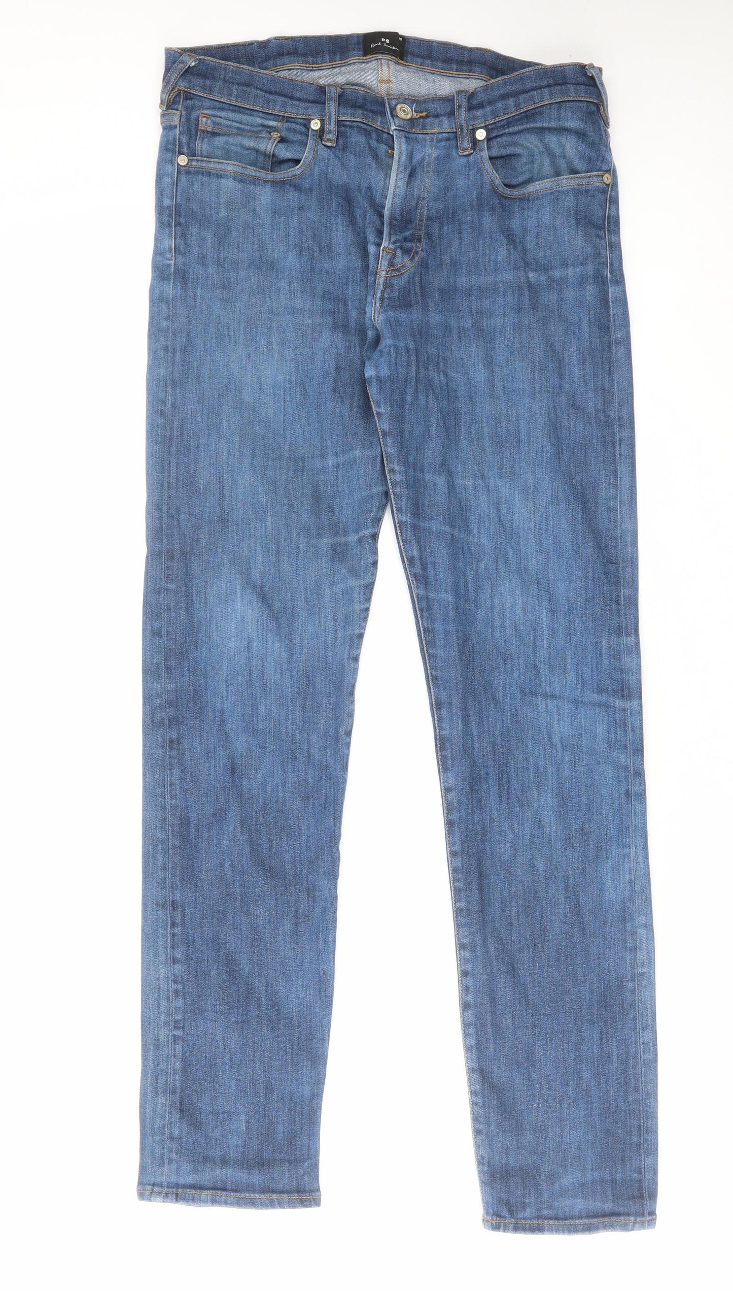 Paul Smith Mens Blue Cotton Straight Jeans Size 30 in L30 in Regular Zip