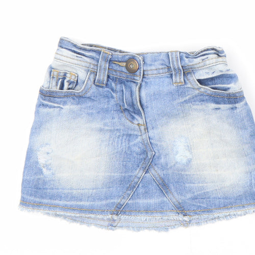 NEXT Girls Blue Cotton Mini Skirt Size 3 Years Regular Zip