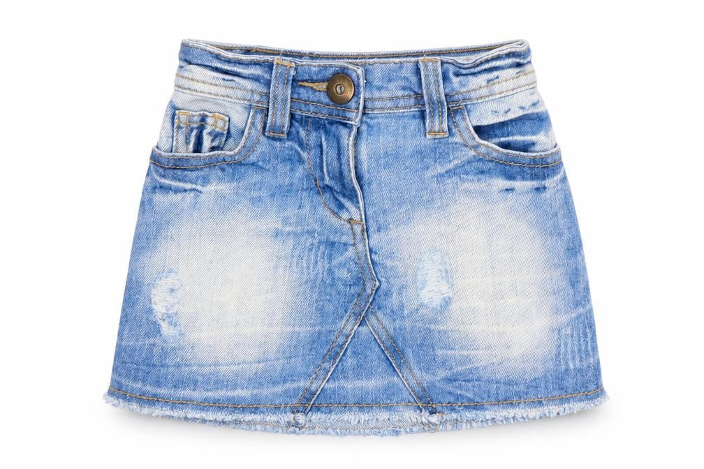Front view of Next girls’ blue cotton mini skirt, size 3, years regular zip