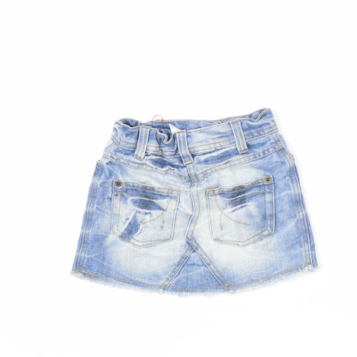NEXT Girls Blue Cotton Mini Skirt Size 3 Years Regular Zip