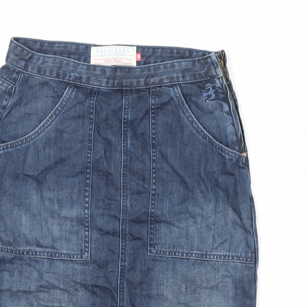 Brakeburn Womens Blue Cotton A-Line Skirt Size 10 Zip
