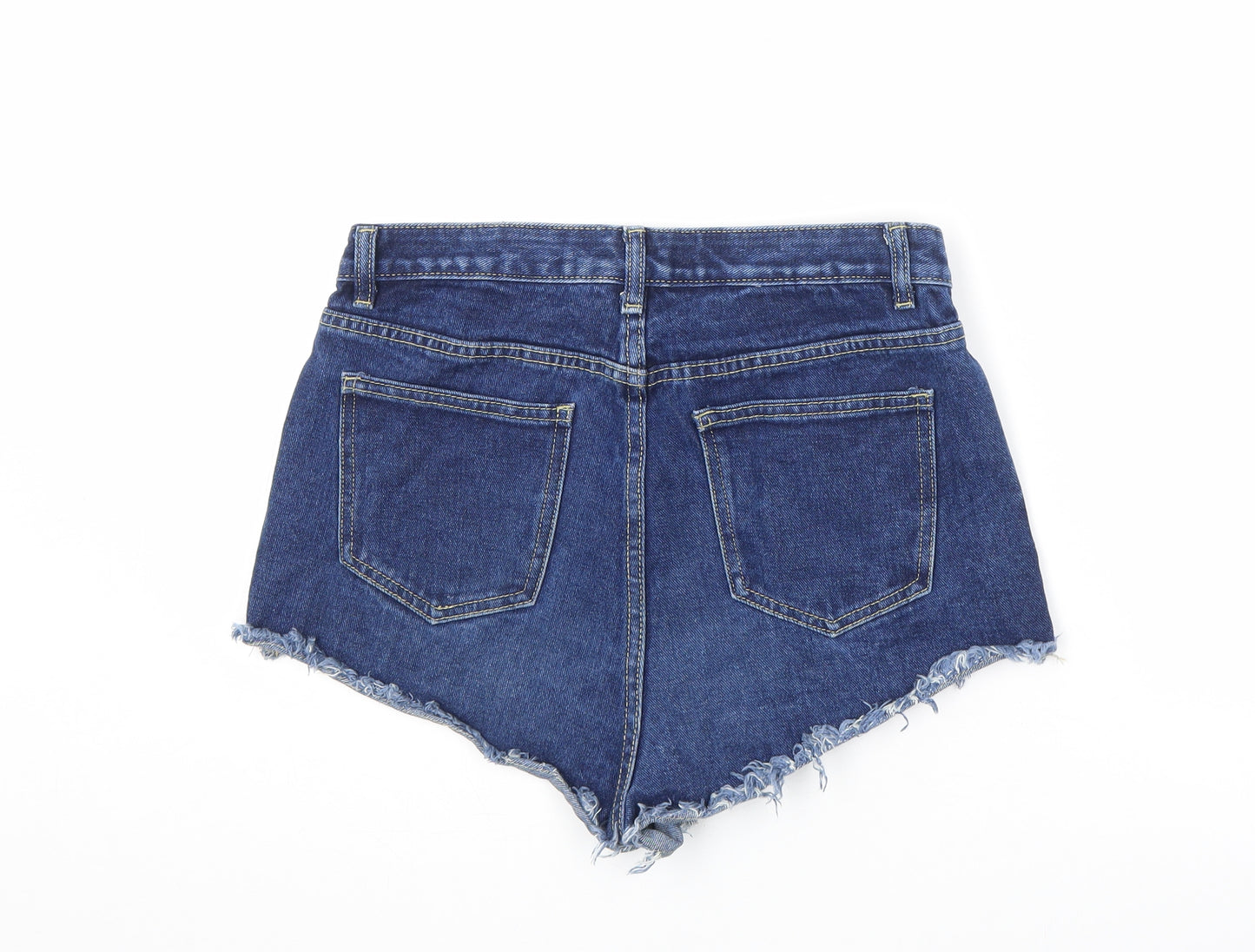 PRETTYLITTLETHING Womens Blue Cotton Cut-Off Shorts Size 10 Regular Zip